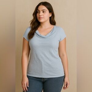 H by Halston 100% Linen Blue Blouse Womens S Sheer Beach Coastal Boho Preppy